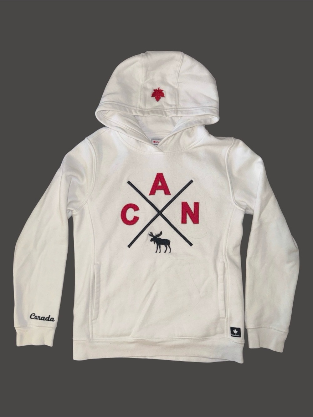 Girls Roots White Hoodie with Red Canada Lettering and Black Accents Size 10-12